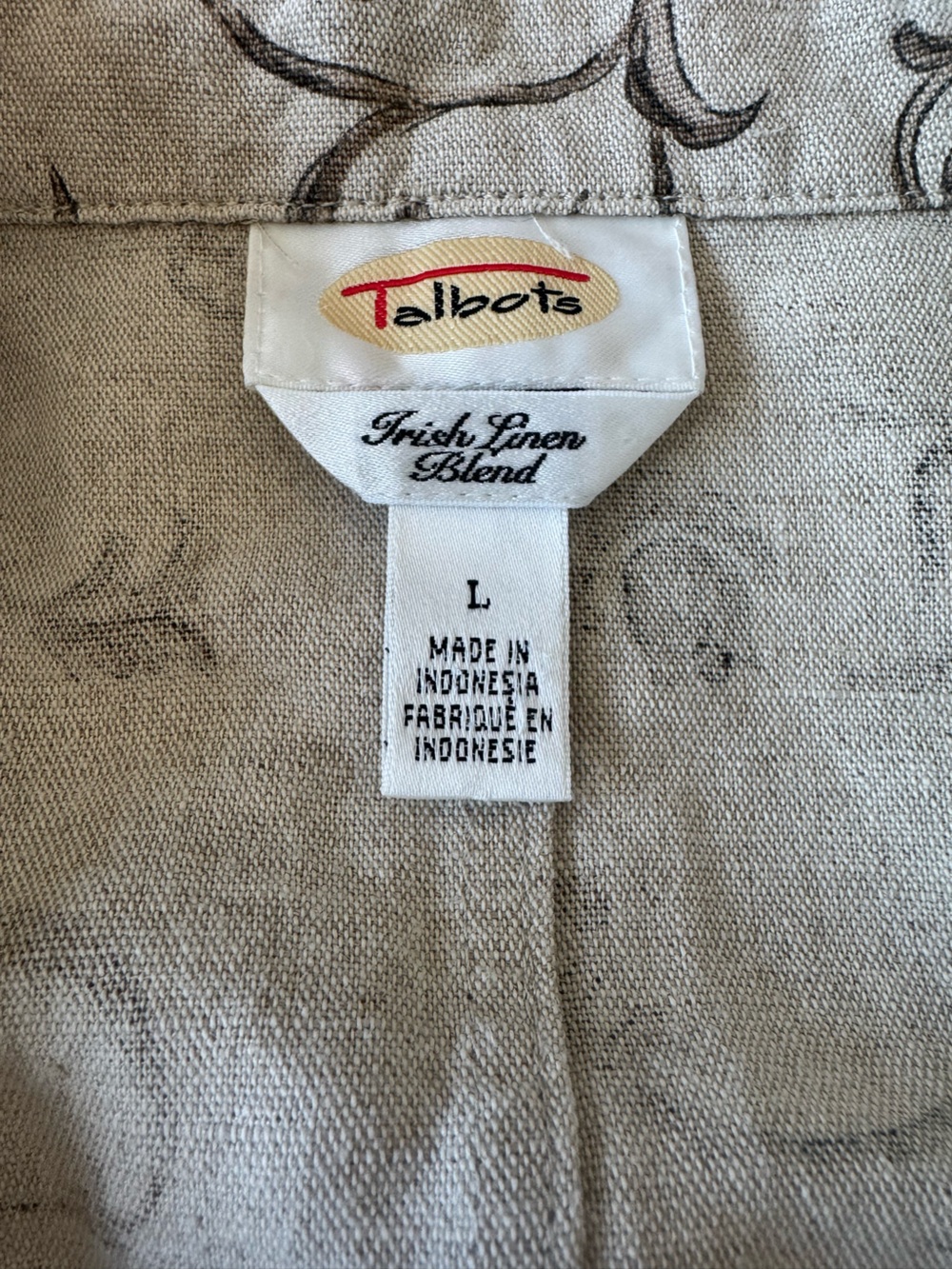 Talbots Irish Linen Blend Beige Print Button-Up Jacket - Picture 4 of 7